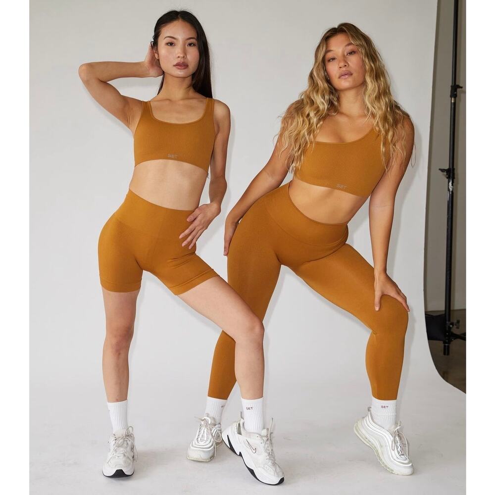 SET Active | Yellow Gold Sculptflex One Shoulder Bra & Leggings Matching Set XS